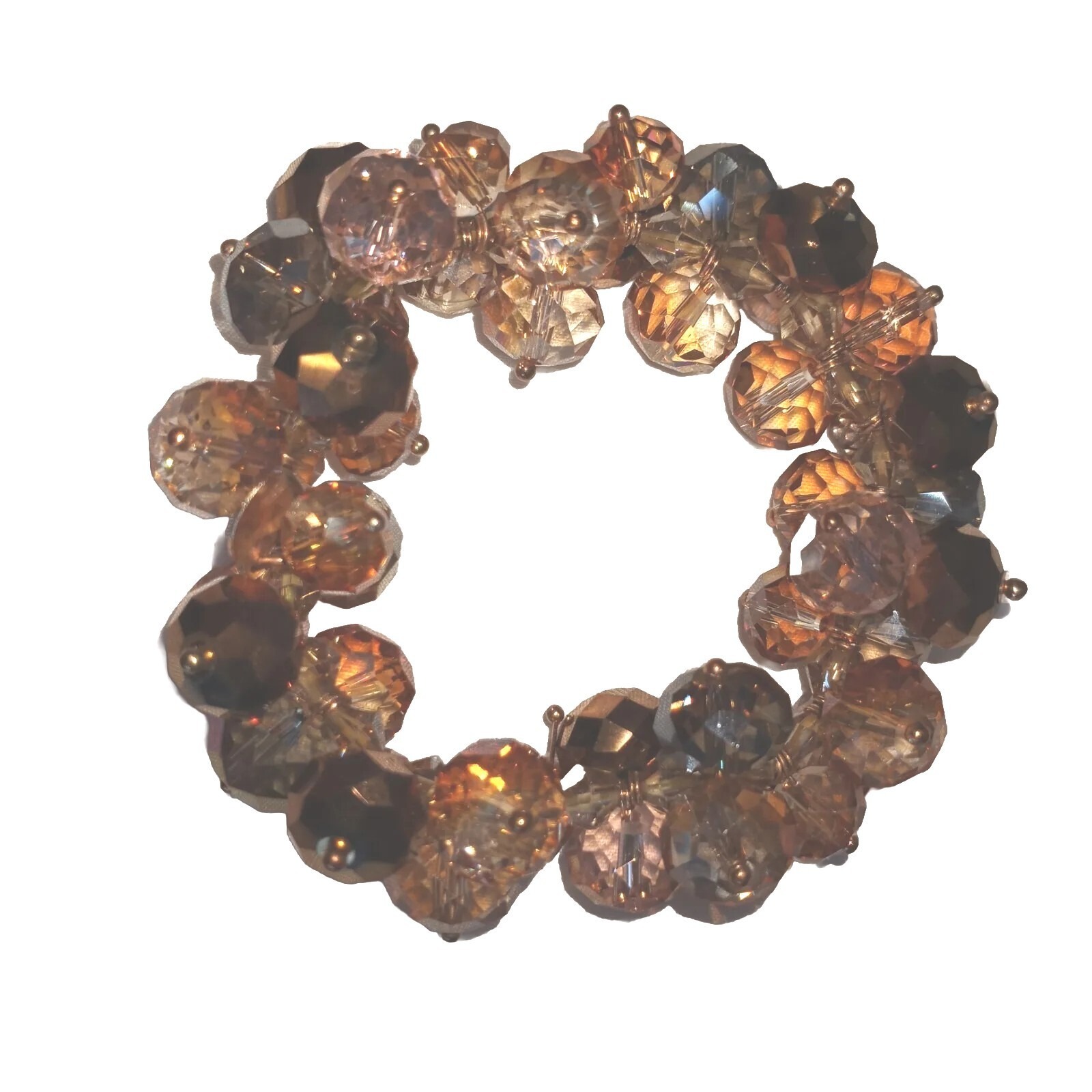 Ali Kahn New York Faceted Crystal Beaded Stetch Bracelet In Amber Tones Chunky